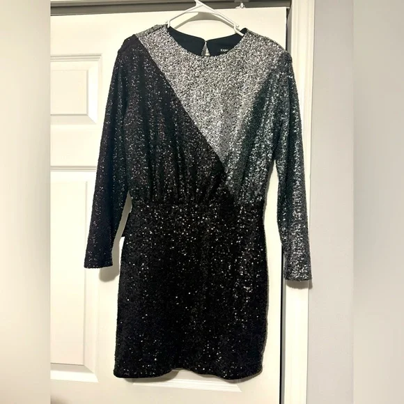 Express | Dresses | New Express Sz M Colorblock Sequin Mini Dress Holiday  Party Cocktail Lng Slv | Poshmark